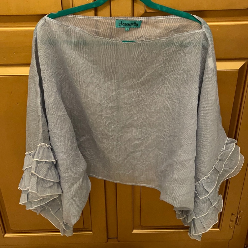 Chasensully Searsucker Stripe Fiesta Ruffle Shirt